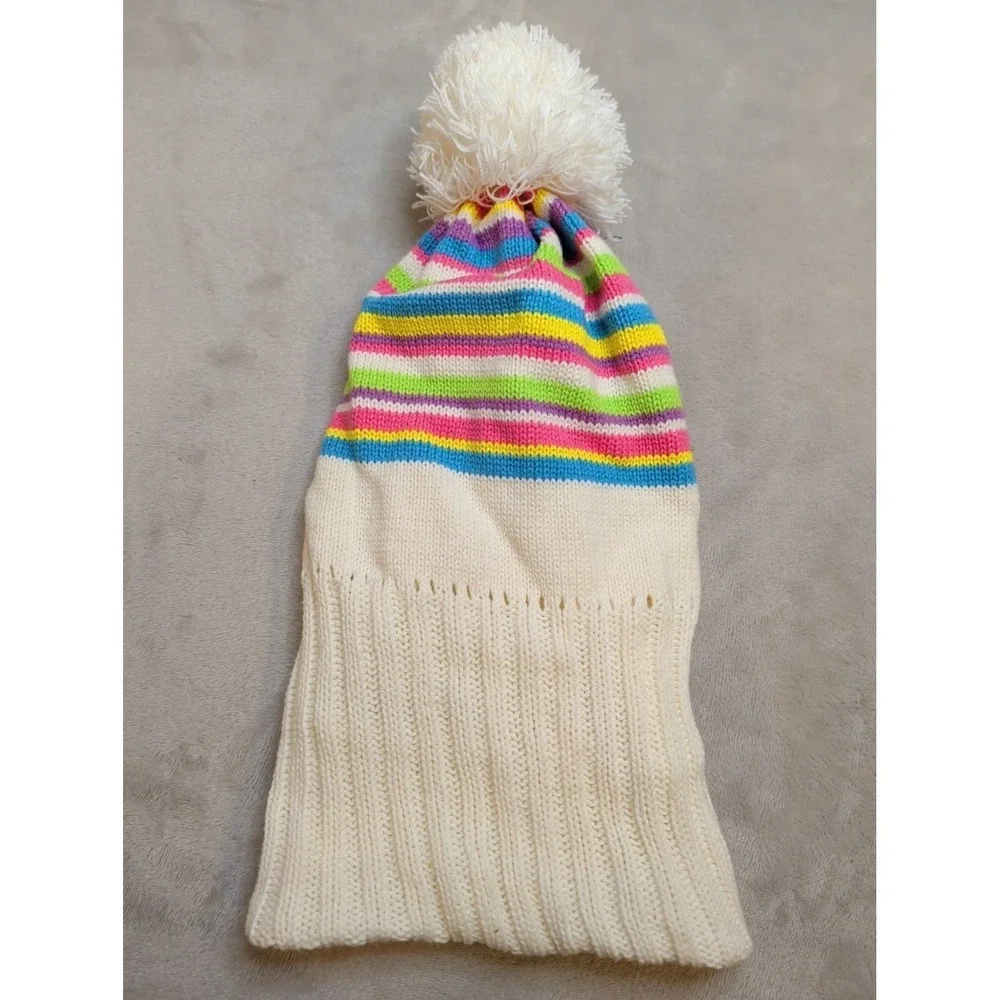 Girls The‎ Children's Place Knit Pom Beanie Hat 10-14 Striped Fleece Lined